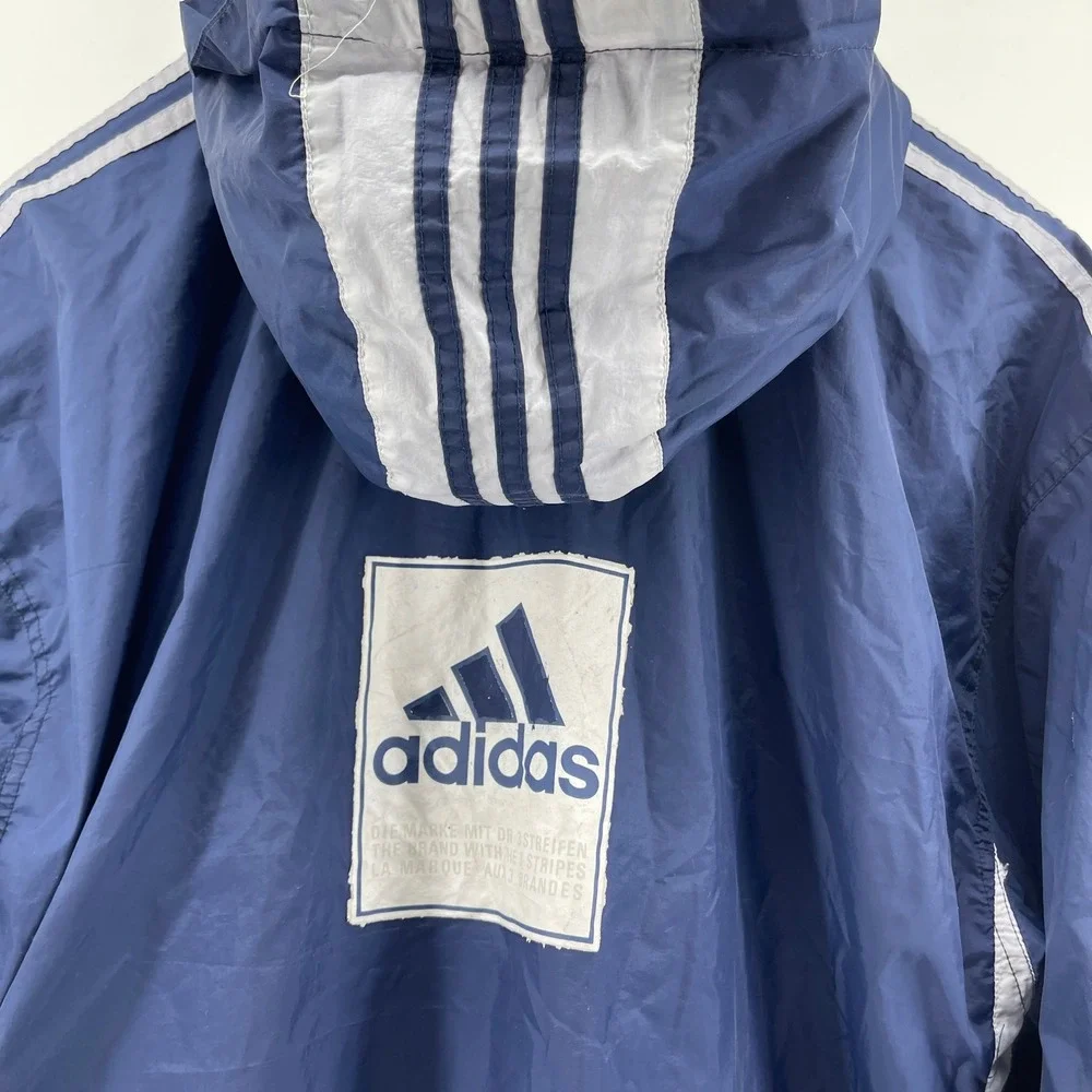 Vintage Adidas Track‎ Adibreak Jacket XL Blue 3 Stripes Logo Hooded Snap Graphic